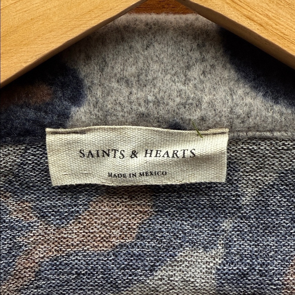Saints & Hearts Gray and Brown Leopard Patterned Oversized Boxy Sweater Cardigan - Picture 11 of 14